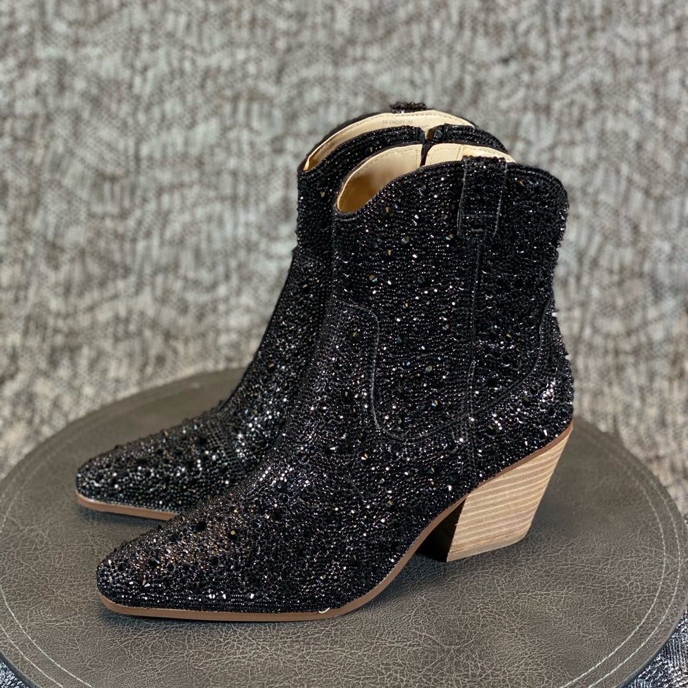 Betsey Johnson Emory Rhinestone Boots size 7 Black - Picture 2 of 10